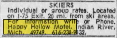 Happy Hollow Motel (Robertsons Motel) - Feb 1969 Ad (newer photo)